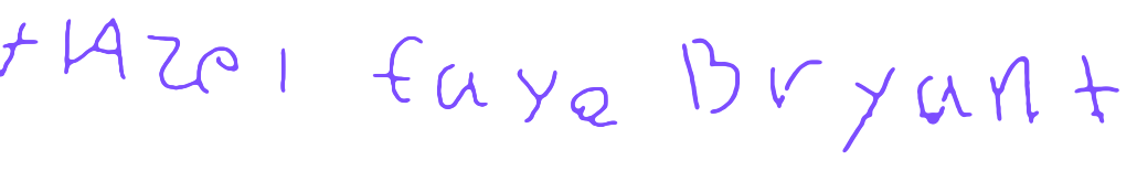 Hazel Faye Bryant, written in her own handwriting